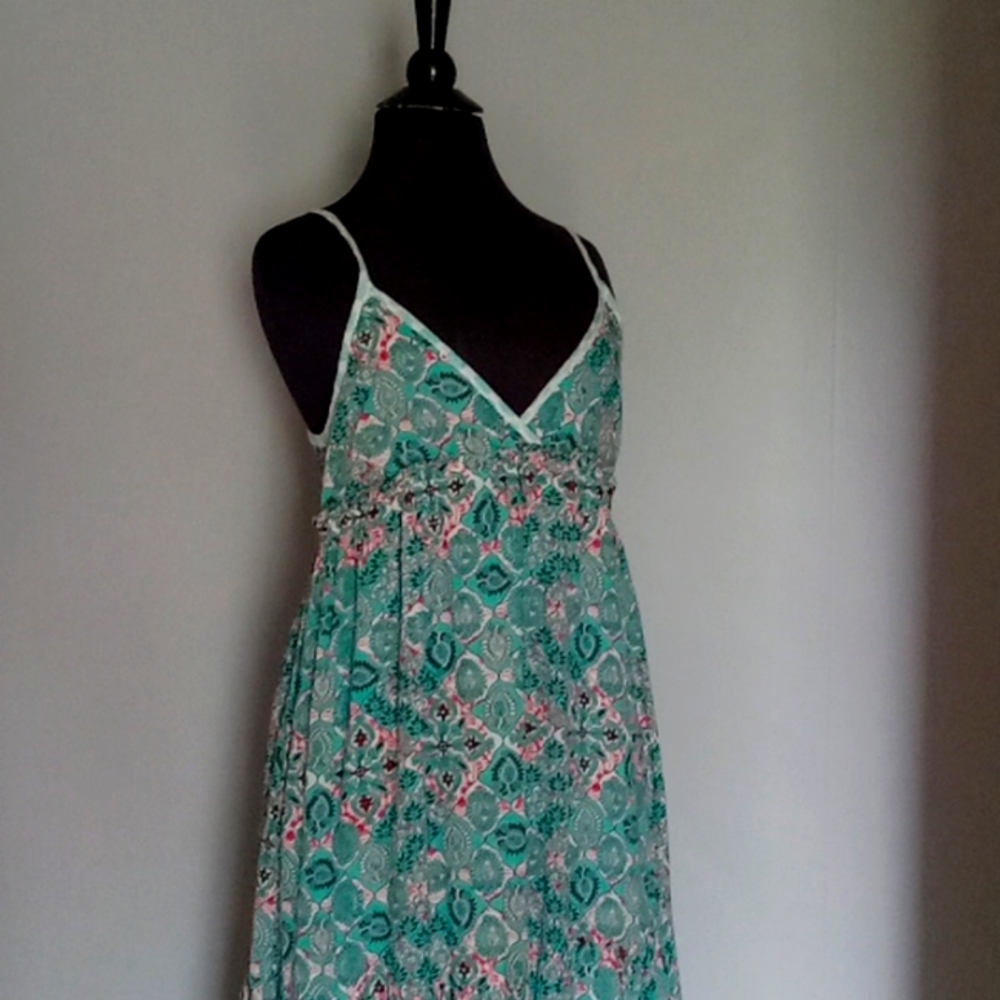 Roxy XS maxi Sundress with adjustable straps in turquoise Ethnic print